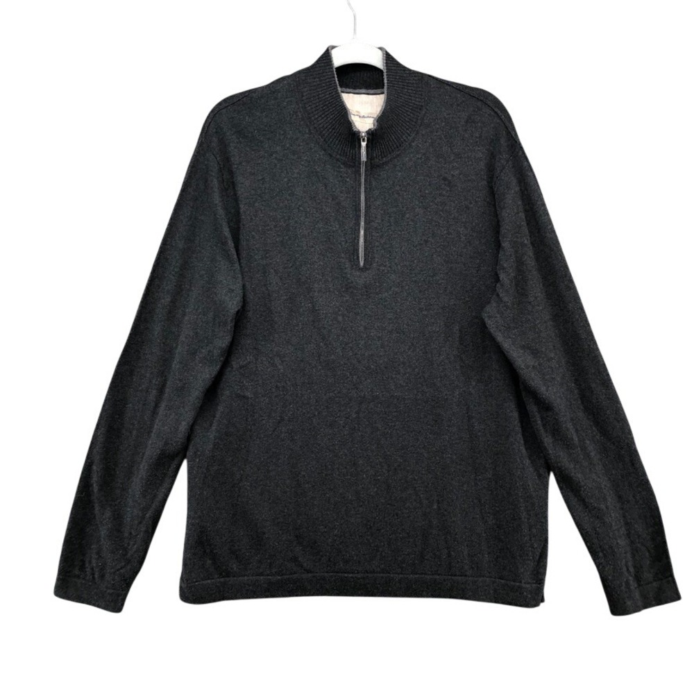 Tommy Bahama Quarter Zip Sweater Mens L Charcoal Gray Cotton Cashmere Pullover